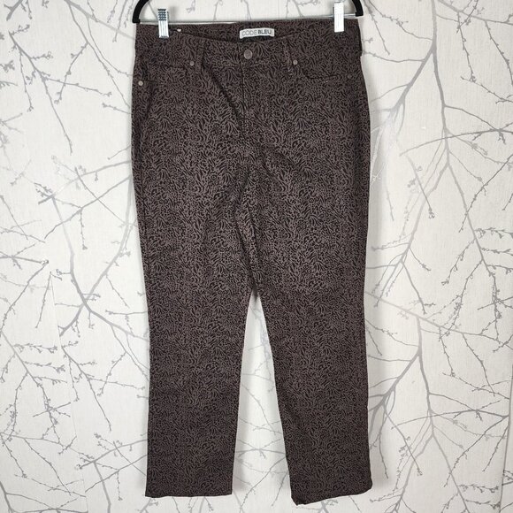 Code Bleu Brown Artsy Animal Print High Rise Straight Leg Jeans - Picture 1 of 8